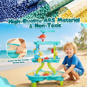 Mesa de arena y agua de 4 niveles para niños pequeños, mesa de juego de arena y agua al aire libre para niños y niñas, mesa sensorial de verano para fiestas, regalo de cumpleaños para niños de