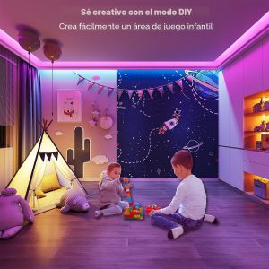 Leeleberd - Tira de luces LED para dormitorio de 100 pies (2 rollos de 50 pies) con sincronización de música, cambio de color, tira de luces LED RGB con control remoto, aplicación y Bluetooth, luces