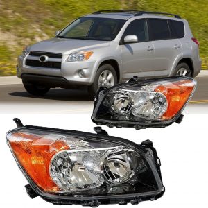 Conjunto de faros delanteros de repuesto para 2009 2010 2011 2012 Toyota Rav4, lámparas de proyector, par de faros delanteros para lado del conductor y del pasajero (negro)