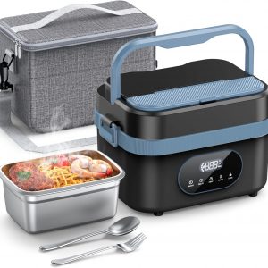 Cordless Electric Lunch Box for Adults, 18000mAh Rechargeable Portable Self-Heating Lunch Box Food Warmer, 1.5L(6 Cups) Container for Outdoor, Work, Office, Camping, Travel（Blcak＆Blue）