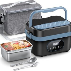 Cordless Electric Lunch Box for Adults, 18000mAh Rechargeable Portable Self-Heating Lunch Box Food Warmer, 1.5L(6 Cups) Container for Outdoor, Work, Office, Camping, Travel（Blcak＆Blue）