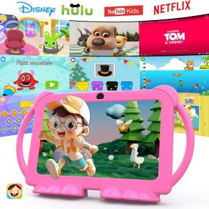 Kids Tablet 7 inch Android 12.0 for Toddler, 4GB RAM 32GB ROM Bluetooth IPS Screen Parental Control Dual Camera Shockproof Case for Educational Games, (Pink)