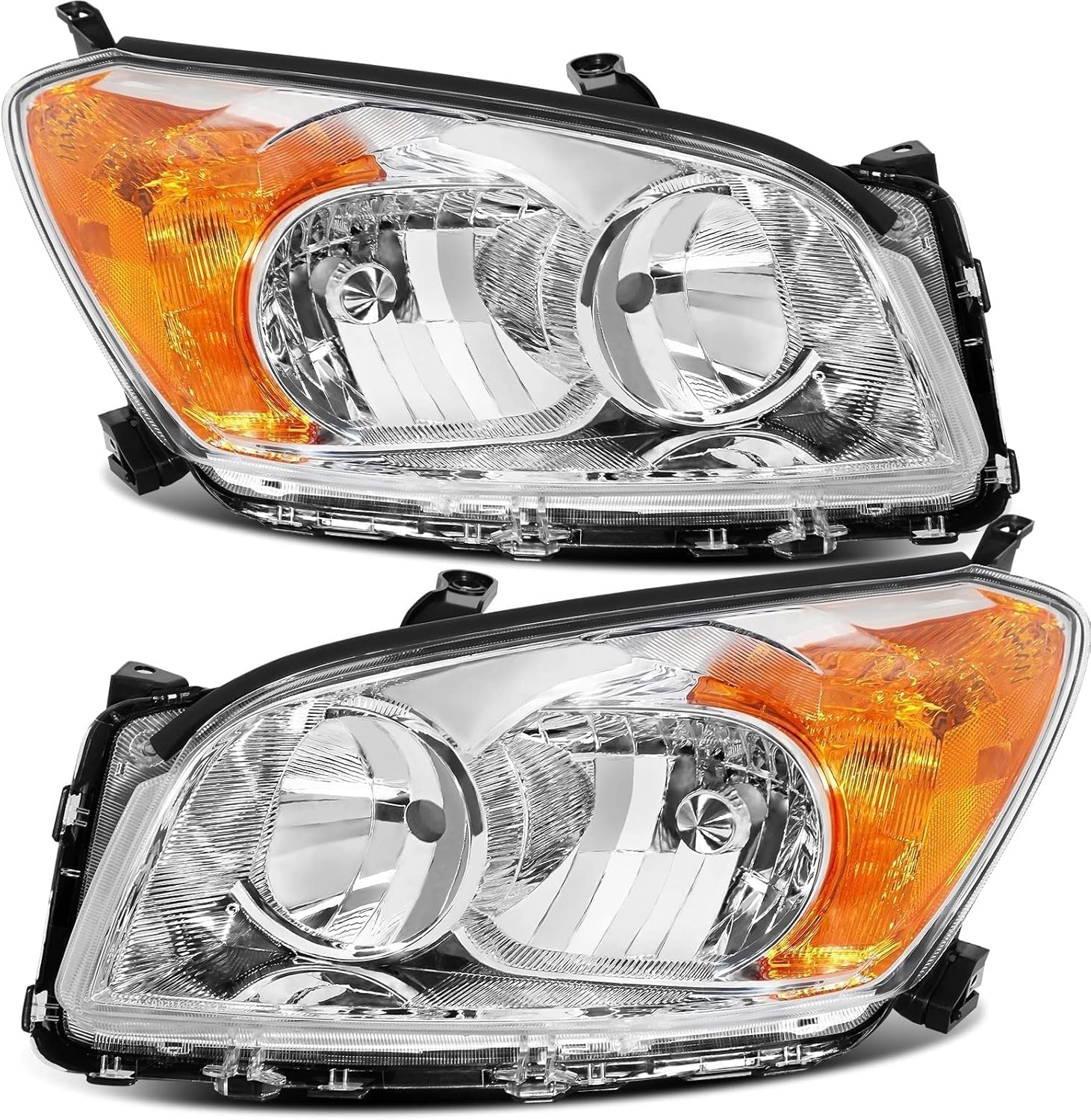 Conjunto de faros delanteros compatible con Toyota RAV4 2009-2012 cromo con ámbar juego de par de faros delanteros de repuesto para lado del conductor y del pasajero
