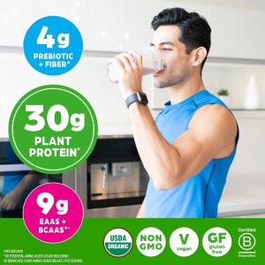 Orgain Orgánico Polvo de Proteína Vegana a Base de Plantas 30g, Vainilla, 9g EAAs + BCAAs, Alta Proteína Vegetal, 4g Prebiótico + Fibra, 1g Azúcar, Pre-Entrenamiento, Apoyo Muscular + Recuperación