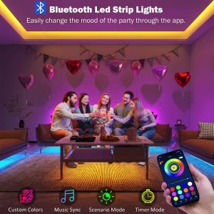 Leeleberd - Tira de luces LED para dormitorio de 100 pies (2 rollos de 50 pies) con sincronización de música, cambio de color, tira de luces LED RGB con control remoto, aplicación y Bluetooth, luces
