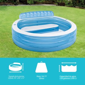 INTEX Piscina inflable familiar para el centro de natación: banco integrado - portavasos - capacidad de 156 galones - 90 "x 86" x 31" - Azul