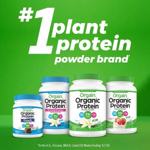 Orgain Orgánico Polvo de Proteína Vegana a Base de Plantas 30g, Vainilla, 9g EAAs + BCAAs, Alta Proteína Vegetal, 4g Prebiótico + Fibra, 1g Azúcar, Pre-Entrenamiento, Apoyo Muscular + Recuperación