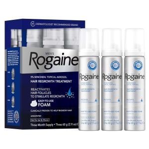 Rogaine para hombres 5% Minoxidil para hombres en espuma, crecimiento clínicamente probado para cabello adelgazado, tratamiento tópico para la pérdida de cabello, aerosol tópico sin perfume