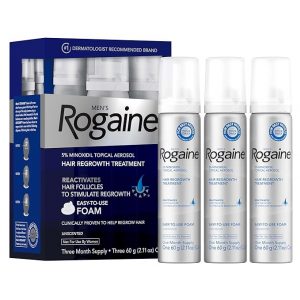 Rogaine para hombres 5% Minoxidil para hombres en espuma, crecimiento clínicamente probado para cabello adelgazado, tratamiento tópico para la pérdida de cabello, aerosol tópico sin perfume