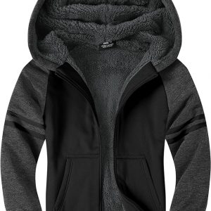 ZITY Boys Zip Up Hoodie Fleece Jacket Kids Sherpa Lined Sweatshirts Outerwear Unisex Warm Winter Coat 6-15 Years Old