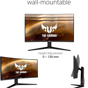 ASUS TUF Gaming VG34VQL1B 34" Monitor curvo HDR, WQHD (3440x1440), 165Hz, 1ms, desenfoque de movimiento extremadamente bajo, FreeSync Premium, cuidado de ojos, DisplayPort HDMI USB, Altura ajustable, DisplayHDR 400, Negro