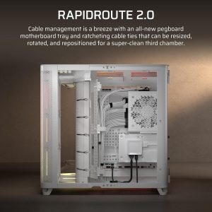 CORSAIR AIR 5400 LX-R RGB iCUE Link - Carcasa panorámica de PC de torre media de triple cámara - 3 ventiladores LX-R RGB de rotor inverso preinstalados, conductos de bajo ruido y alto flujo de aire