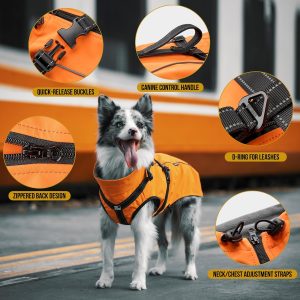 OneTigris Dog Coat with Harness - Reflective Adjustable Coats for Medium and Large Dogs, Waterproof Warm Winter Coat, Soft Heavy Fleece Lining with Back Zipper Dog Jackets