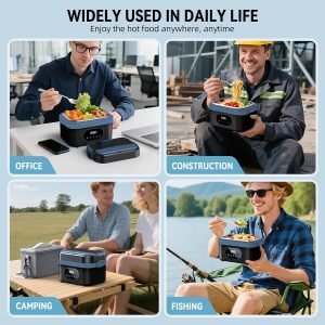 Cordless Electric Lunch Box for Adults, 18000mAh Rechargeable Portable Self-Heating Lunch Box Food Warmer, 1.5L(6 Cups) Container for Outdoor, Work, Office, Camping, Travel（Blcak＆Blue）