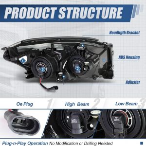 Auto Dynasty Headlights Assembly Compatible with 2009-2012 RAV4, OE Style UPGRADE Projector HeadLamps Replacement, Driver and Passenger Side, Black Housing Amber Corner