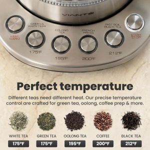 Viante Electric Kettle With Infuser. No Plastic In Contact With Water. Hot Tea Maker With Temperature Control And Automatic Shut Off. Tea Kettle With Brewing Programs. 1.5 Liters Capacity
