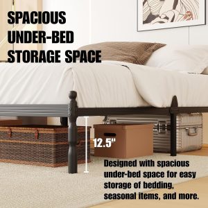 14 Inch Full Size Bed Frame with 2 Pcs Mattress Slide Stopper, Platform Bed Frame Full Metal, No Box Spring Needed, Easy Assembly, Heavy Duty, Noise Free, Non-Slip