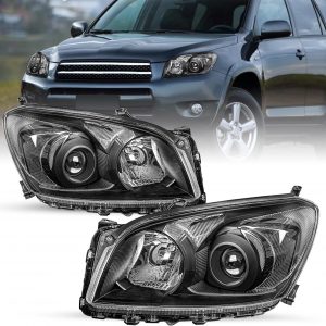 SOCKIR Headlight Assembly Fit for 2009 2010 2011 2012 Toyota Rav4 09 10 11 12 Rav 4 Halogen Replacement Headlamp Black Housing with Clear Reflector Driver and Passenger Side