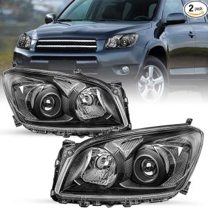 SOCKIR Headlight Assembly Fit for 2009 2010 2011 2012 Toyota Rav4 09 10 11 12 Rav 4 Halogen Replacement Headlamp Black Housing with Clear Reflector Driver and Passenger Side