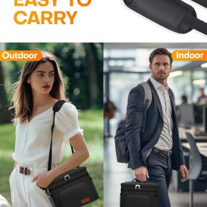 HOTOR Insulated Lunch Box for Men & Women - Leak-Proof Cooler Lunch Bag with 4 Pockets, Adjustable Strap, Ideal for Work, Picnic, Travel - Medium, Black, 10.2"×6.9"×8.5"