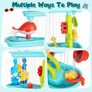 Mesa de arena y agua de 4 niveles para niños pequeños, mesa de juego de arena y agua al aire libre para niños y niñas, mesa sensorial de verano para fiestas, regalo de cumpleaños para niños de