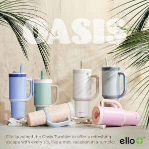Ello Oasis Vaso de 40 onzas con asa y popote retráctil | Vaso reutilizable aislado de acero inoxidable 100% a prueba de fugas, regalos para adolescentes, mujeres y hombres | Se mantiene el frío