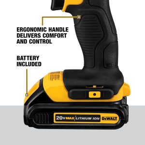 DEWALT 20V Max Cordless Drill Driver Set, 2 Speed, High Performance Motor, Includes 2 XR 1.3Ah Li-Ion Batteries, Charger and Contractor Bag (DCD771C2)