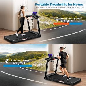 Treadmill with Handles, 2026 Upgraded Small Treadmills Home, Portable Electric Treadmills for Home 300 lbs Capacity,Walking Pad Treadmill,Lightweight Foldable Walking Pad,LED Display