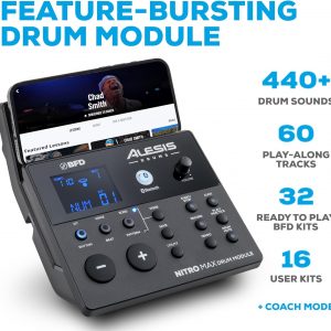 Alesis Nitro Max Kit - Juego de batería eléctrica de 10 piezas con almohadillas de malla silenciosas, caja de doble zona de 10 pulgadas, Bluetooth, más de 440 sonidos, Drumeo, USB MIDI, pedal de bombo