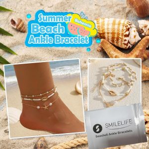 Tobilleras de conchas marinas para mujer, pulseras de estrellas de mar, bohemias, con capas de concha de puka, pulseras hawaianas de verano, playa, cadena de pie