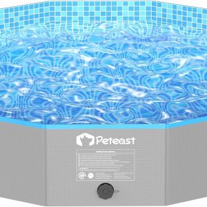 Peteast Piscina plegable para perros con diseño redondo resistente, bañera portátil extra grande para mascotas, diseño portátil duradero de 64 pulgadas de diámetro para patio trasero e interior (incluye 2 discos voladores)