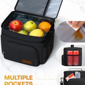 HOTOR Insulated Lunch Box for Men & Women - Leak-Proof Cooler Lunch Bag with 4 Pockets, Adjustable Strap, Ideal for Work, Picnic, Travel - Medium, Black, 10.2"×6.9"×8.5"