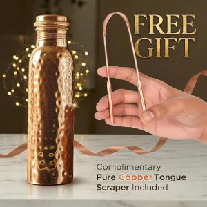 New Launch Copper Water Bottle 34 Ounces | 100% Pure Copper For Ayurveda Health Benifit | Hammered Design Handmade For Drinking Water | Tested Leak Proof Lid