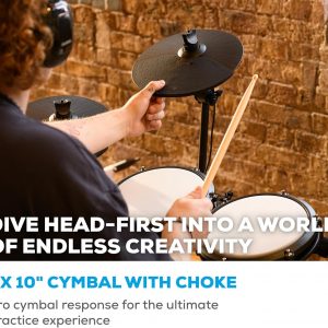 Alesis Nitro Max Kit - Juego de batería eléctrica de 10 piezas con almohadillas de malla silenciosas, caja de doble zona de 10 pulgadas, Bluetooth, más de 440 sonidos, Drumeo, USB MIDI, pedal de bombo