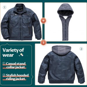 Boy's Faux Leather Jacket Windproof Warm Winter Coat Kids Bomber Outerwear Waterproof PU Motorcycle Jacket