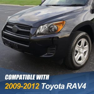 Auto Dynasty Headlights Assembly Compatible with 2009-2012 RAV4, OE Style UPGRADE Projector HeadLamps Replacement, Driver and Passenger Side, Black Housing Amber Corner