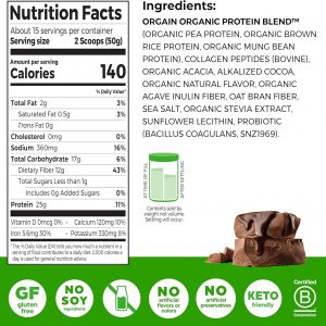 Orgain Protein Powder + Collagen, Creamy Chocolate Fudge - 25g of Protein, 10g Collagen Peptides, Type I & III, 1B CFU Probiotics, Supports Hair, Skin, Nail, Joint & Gut Health, Gluten Free - 1.6lb