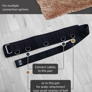 Multi-Attachment Belt for Cable Machine and Smart Home Gym Squats and Hip Thrusts, 5 Attachment Points for Optimal Weight Distribution, 2 Straps (40” & 27”) and 3 Metal Snap Hooks Included