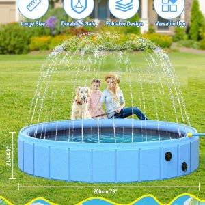 EPN Large Foldable Dog Pool – 0.55MM PVC 2-in-1 Portable Bathtub & Sprinkler for Dogs, Cats, Kids – Heavy Duty, Non-Slip, Summer Water Toy (79 in)