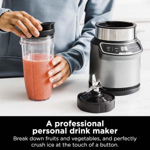 Ninja | Blender | Nutri Pro | Single Serve | For Smoothies, Salsa, Shakes and Frozen Drinks | Includes 2 Smoothie Cups & Lids | Crushes Ice, Fruit & Veggies |Silver | BN401