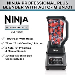 Ninja Professional Plus Blender | Max Power Smoothie Blender, Ice Cream Maker, Frozen Drink Mixer & Margarita Machine | 3 Auto IQ™ Presets, 1400 W, 72oz Total Crushing Pitcher | Dark Grey, BN701