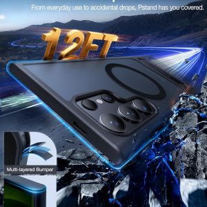 TORRAS Fuerte soporte magnético y sin costuras para Samsung Galaxy S24 Ultra, apto para MagSafe, protección contra caídas de grado mil, soporte para Samsung Galaxy S24 Ultra, parte trasera translúcida/borde negro