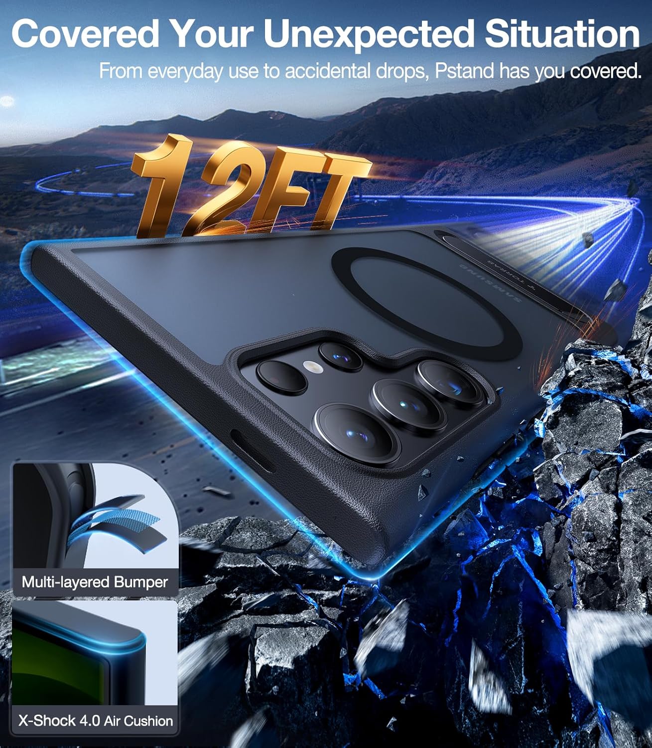 TORRAS Fuerte soporte magnético y sin costuras para Samsung Galaxy S24 Ultra, apto para MagSafe, protección contra caídas de grado mil, soporte para Samsung Galaxy S24 Ultra, parte trasera translúcida/borde negro