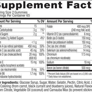 OLLY - Goma multivitamínica para mujer, salud general y apoyo inmunológico, vitaminas A, D, C, E, biotina, ácido fólico, vitamina masticable para adultos, baya, suministro de 65 días - 130 unidades