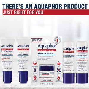 Aquaphor Ungueento para reparación de labios, paquete de bálsamo labial hidratante, alivia la sequedad, tubo de 0.35, paquete de 2
