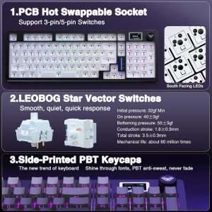 AULA Teclado mecánico inalámbrico S98 Pro con pantalla y perilla, 2.4 GHz/USB-C/BT5.0 Teclado cremoso intercambiable en caliente, interruptores lineales prelubricados, teclas PBT impresas laterales