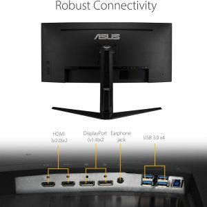 ASUS TUF Gaming VG34VQL1B 34" Monitor curvo HDR, WQHD (3440x1440), 165Hz, 1ms, desenfoque de movimiento extremadamente bajo, FreeSync Premium, cuidado de ojos, DisplayPort HDMI USB, Altura ajustable, DisplayHDR 400, Negro