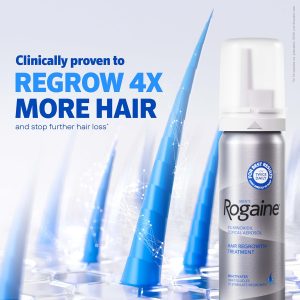 Rogaine para hombres 5% Minoxidil para hombres en espuma, crecimiento clínicamente probado para cabello adelgazado, tratamiento tópico para la pérdida de cabello, aerosol tópico sin perfume