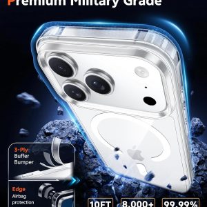 FNTCASE for iPhone 17 Pro-Max Case: Clear Magnetic Phone Cases with Screen Protector Compatible with Magsafe Slim Anti Yellowing Rugged Shockproof Protective Transparent Cell Cover (A-Clear)