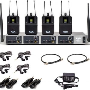CAD Audio GXLIEM4 Sistema de monitor inalámbrico ágil en el oído de frecuencia - cuatro mezclas discretas - incluye 4 auriculares MEB1, 4 receptores de bodypack, orejas de montaje en rack y kit de
